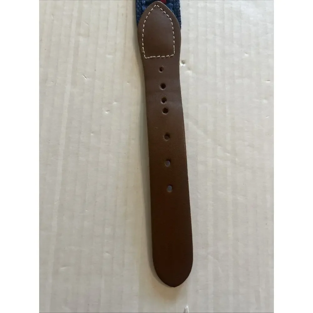 Skippers Canvas Belt Mens Golf Ribbon Leather Trim Brass Buckle Fits Sz 38-41